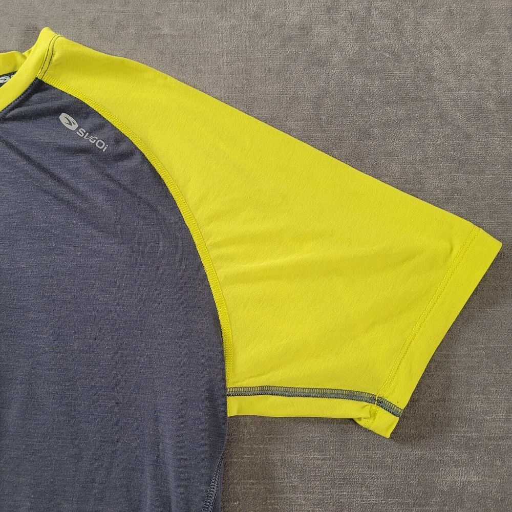 Sugoi Mens Size L Gray Yellow Short Sleeve Back Pocket Full Zip Cycling Jersey - Picture 2 of 9
